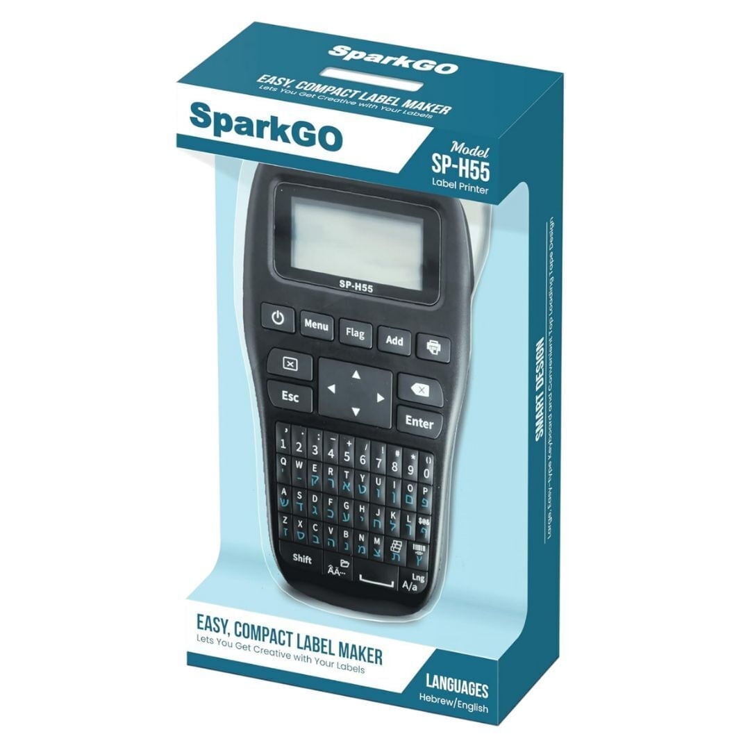 SparkGo SP-H55 Handheld Compact Hebrew and English Label Maker with Over 200 Symbols and Easy Access Memory (Black)