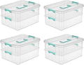Stack and Carry 2 Layer Handle Box  Stackable Plastic Small  Container with Latching Lid  Bin to  Crafts  Clear  4-Pack