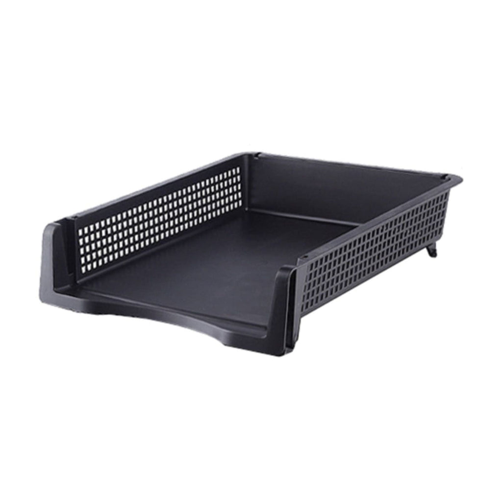 Stackable Vertical File Organizer, Black Laminated Plastic Desktop Document Tray, Paper Storage Rack For Home & Offic...