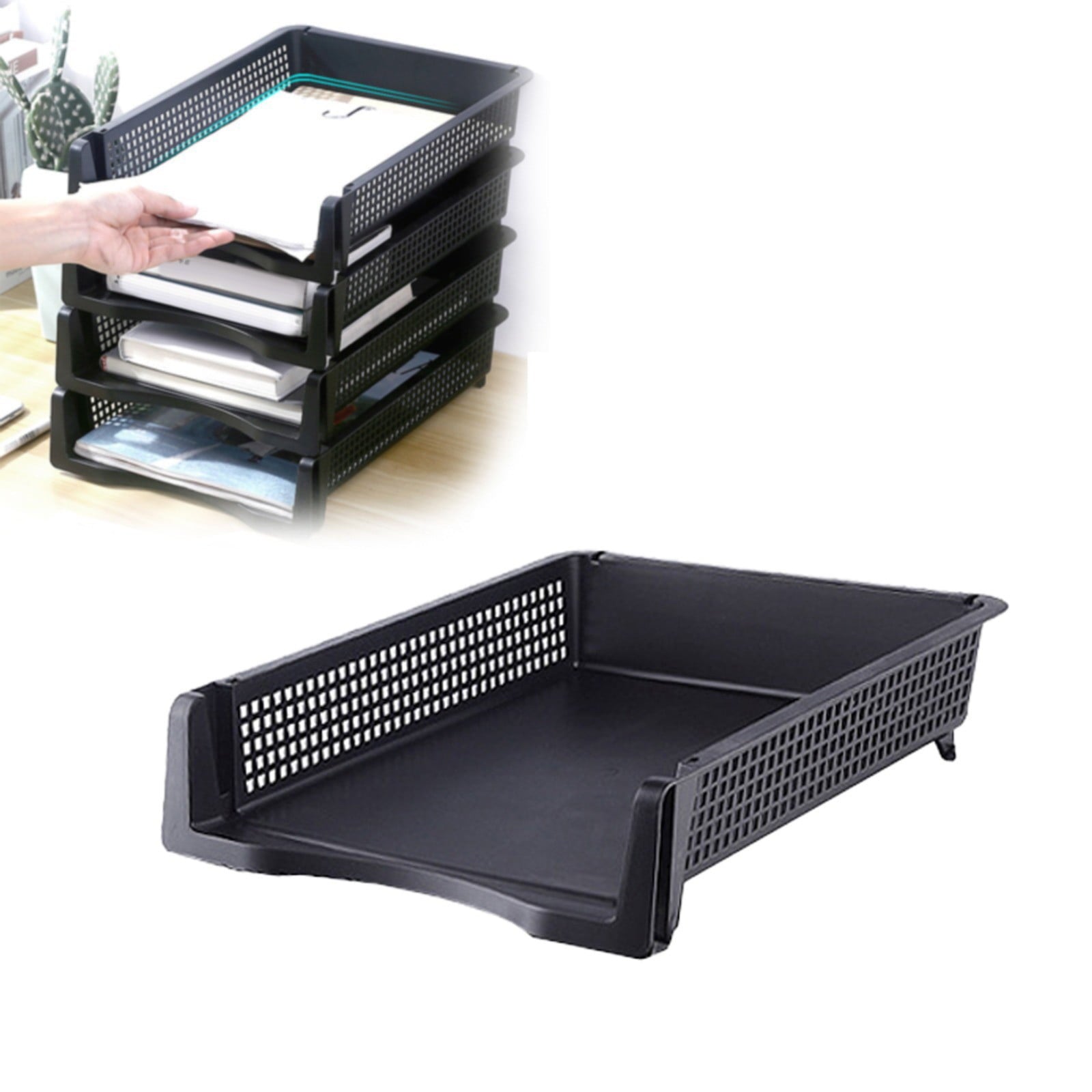 Stackable Vertical File Organizer, Desktop Document Organizer & Laminated Plastic Papers Rack Storage Tray for Home, Office, Stackable File