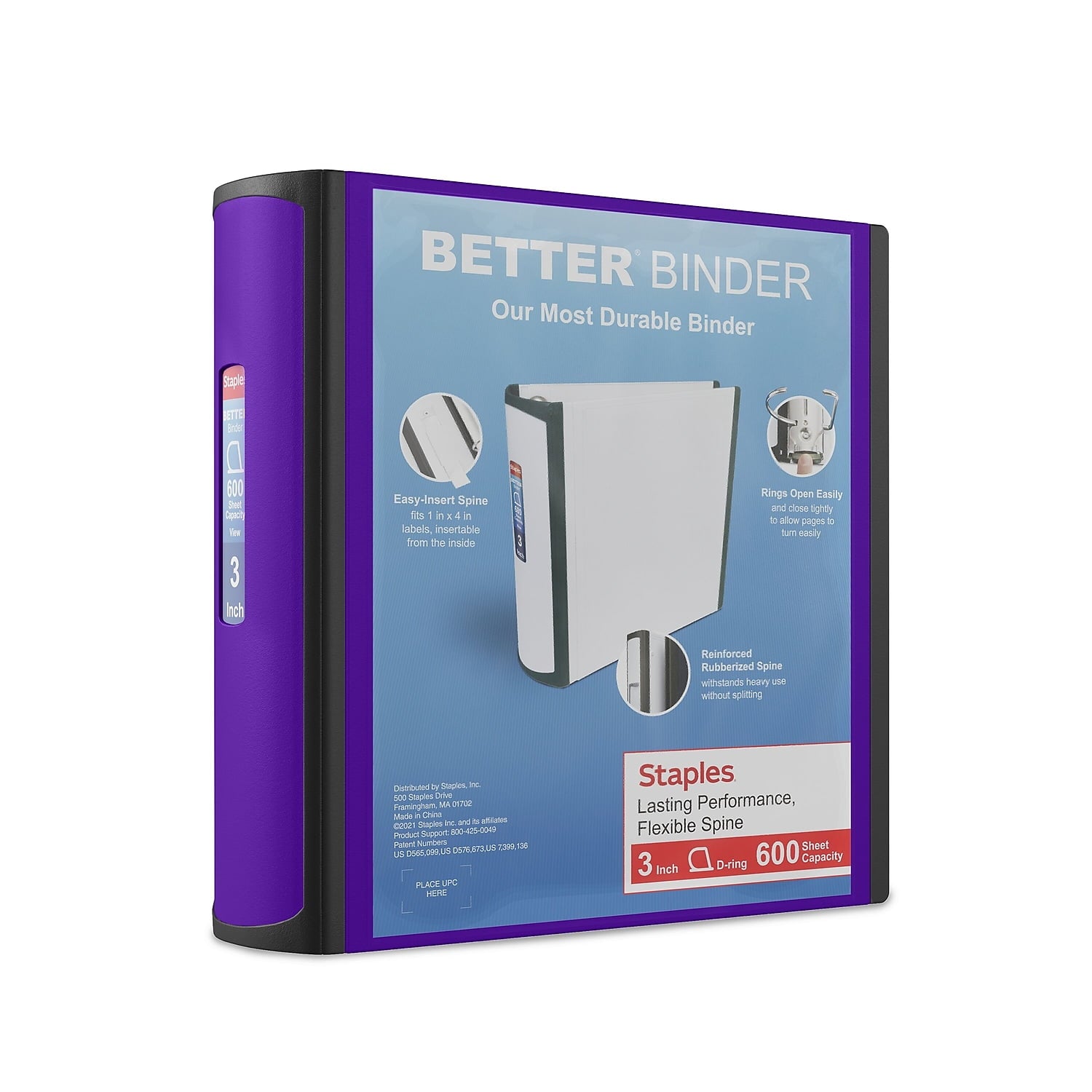 Staples Better 3-Inch Slant D 3-Ring View Binder Purple (20246) 895621