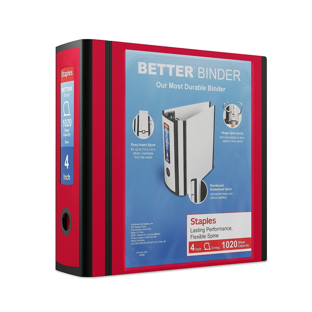 Staples Better 4-inch 3 Ring View Binder Red 1618291