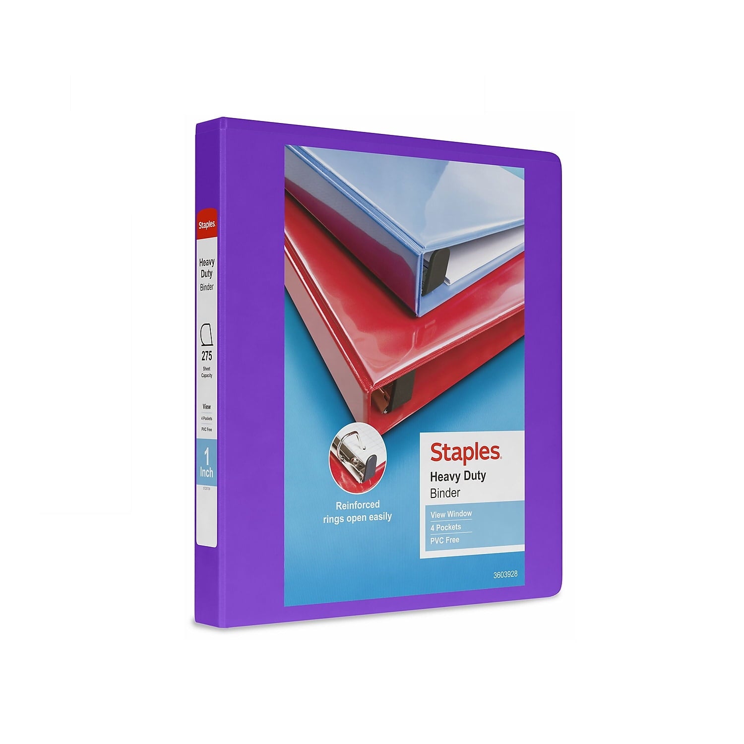 Heavy Duty 1" 3-Ring View Binder with D-Rings and Four Interior Pockets Purple 3/Pack