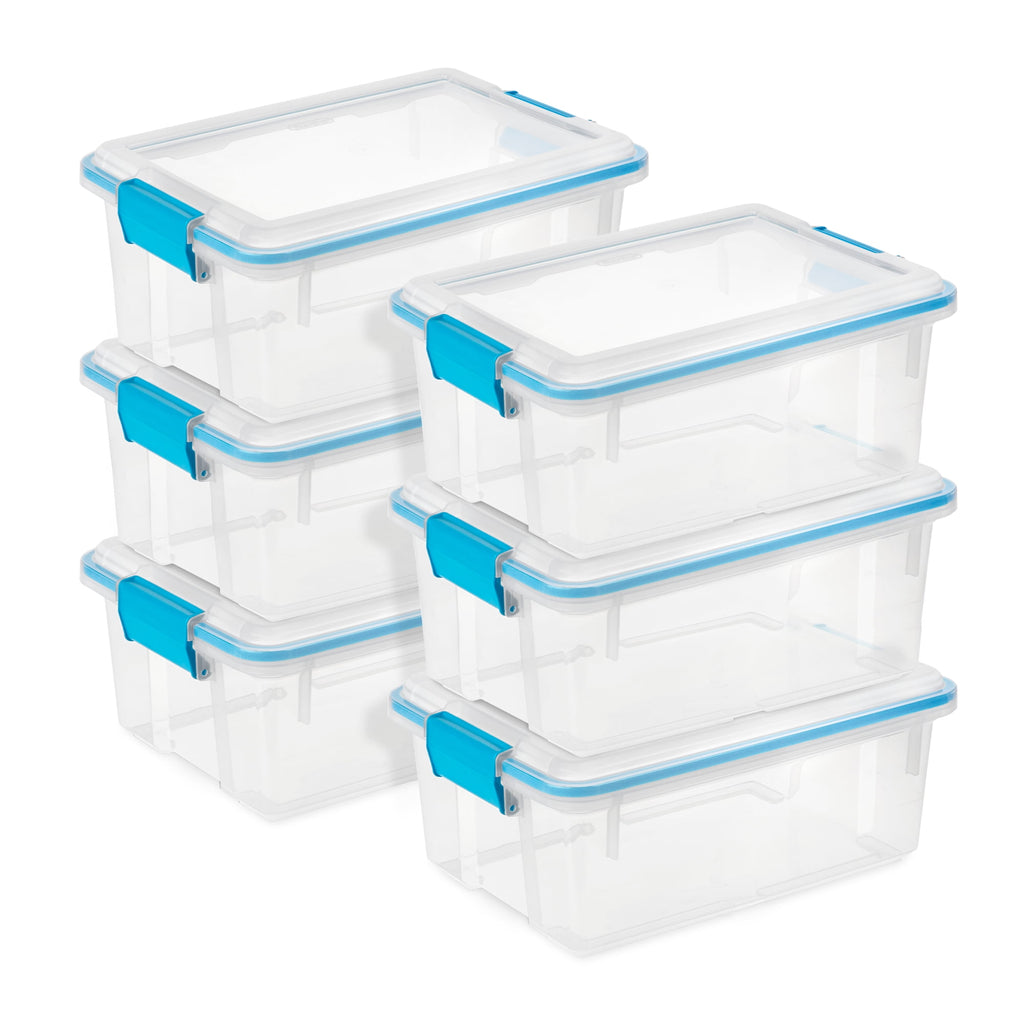 12 Qt Plastic Storage Bin Container Gasket Sealed Box, (6 Pack)