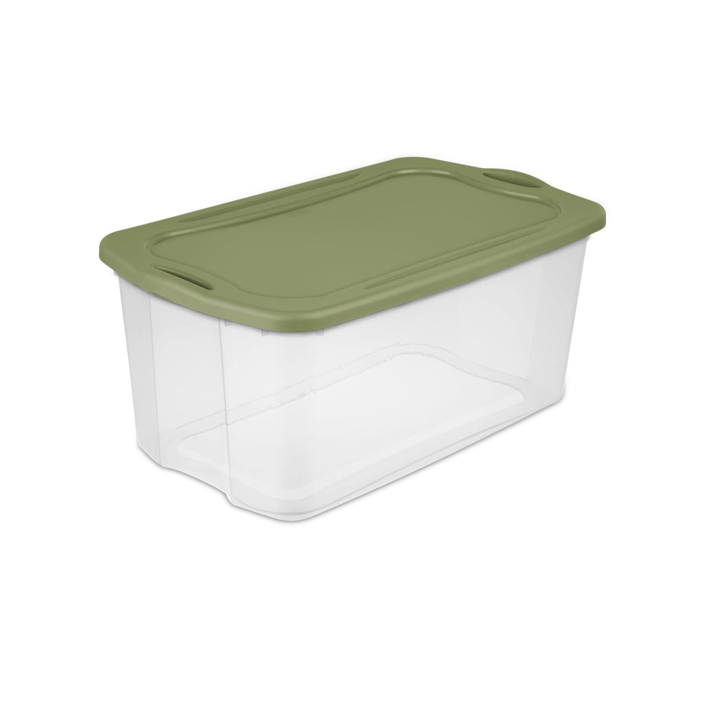 EZ Carry 120 Quart Extra-Large Storage Bin, Clear Plastic Storage Container with Full-Grip Handles, Green
