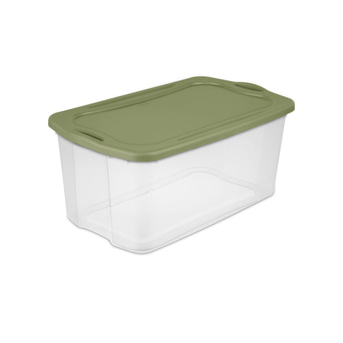EZ Carry 120 Quart Extra-Large Storage Bin, Clear Plastic Storage Container with Full-Grip Handles, Green