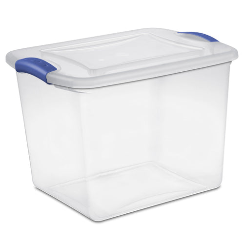 27 Quart Medium Latching Storage Bin, Clear Plastic Stoarge Conatiner with Latch Lid, Blue