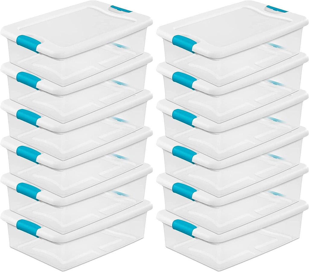 Sterilite 32 Quart Multipurpose Plastic Stackable Storage Box Container with Latching Lid for Home or Office Organization, Clear 12 Pack