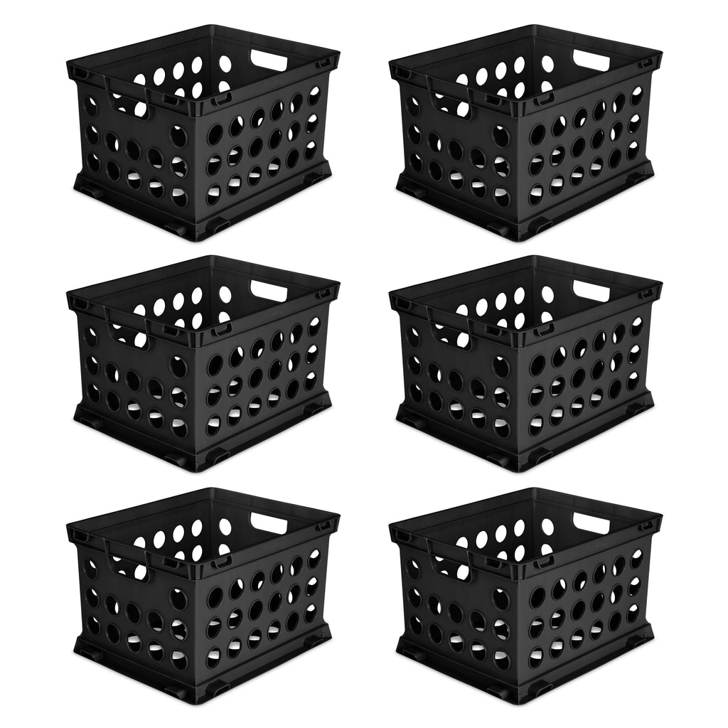 Sterilite File Crate, Versatile Plastic Storage Bin with Through Handles, Fits Letter & Legal-sized Hanging Files, Stackable, Black, 6 Pack