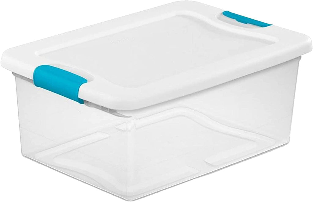 Plastic 15 Quart Stacking Storage Box Container with Latching Lid for Home, Office, Workspace, and Utility Space Orga...