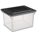File Box, Clear Plastic Bin with Black Lid, Letter or Legal-sized File Storage, Black
