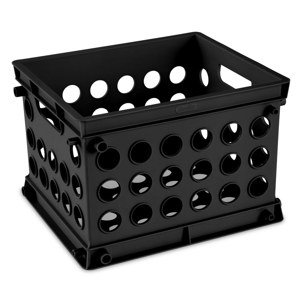 Mini Crate, Multi-Purpose Plastic Storage Bin with Through Handles, Stackable, Black