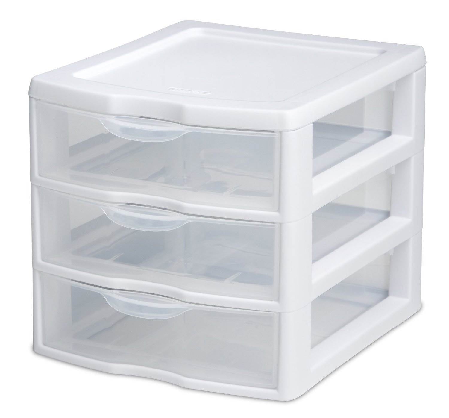 3 Clear Storage Bin, Desktop Storage Container, White