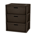 Wide 3 Drawer Tower, Plastic Storage Organizer with Removable Decorative Bins, Easy to Assemble - No Tools Needed, Brown