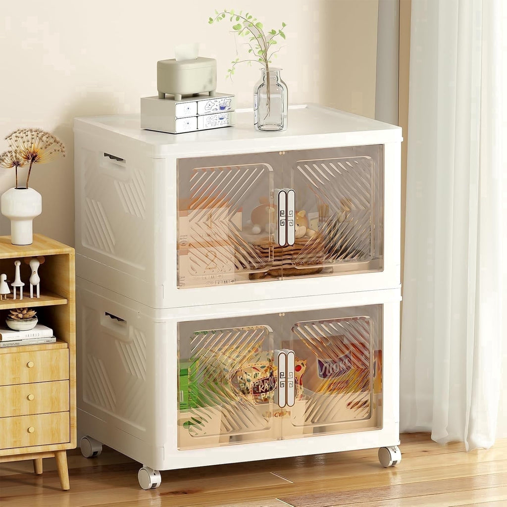 with Lid , Stackable Containers with Wheels and Magnetic Doors, Plastic Clothes Closet Organizers and Box for Home an...
