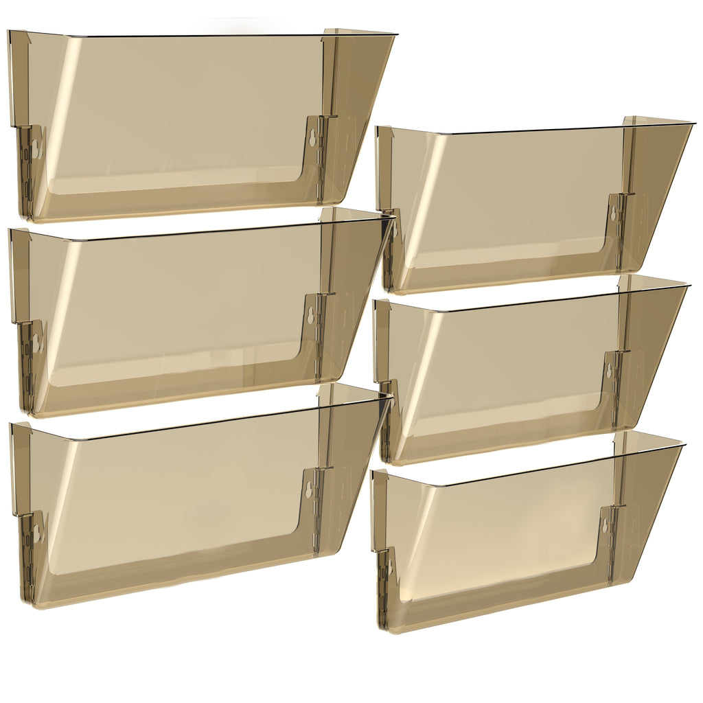Legal-Size Unbreakable Wall Pocket, Plastic File Organizer, Smoke, 6-Pack