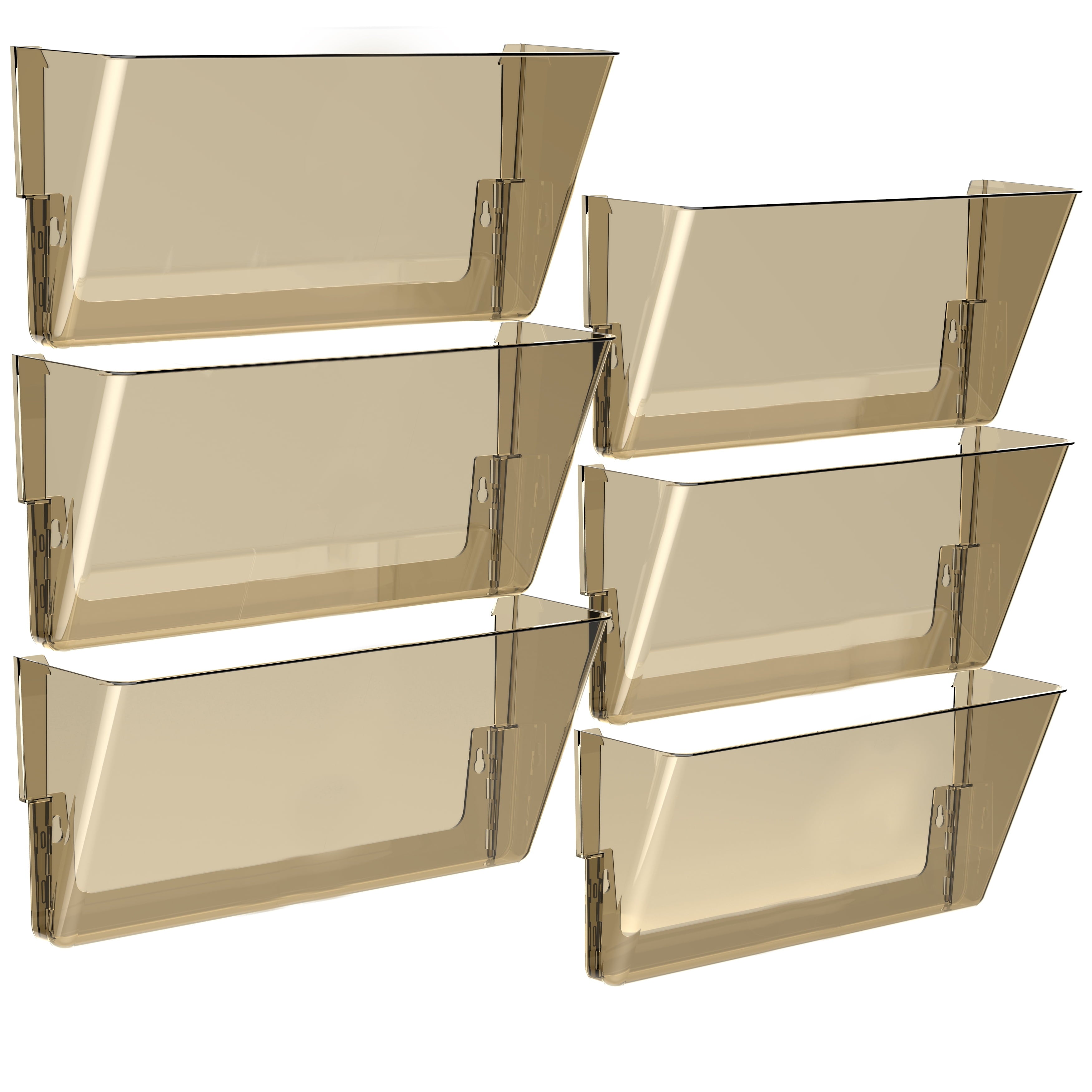 Legal-Size Unbreakable Wall Pocket, Plastic File Organizer, Smoke, 6-Pack