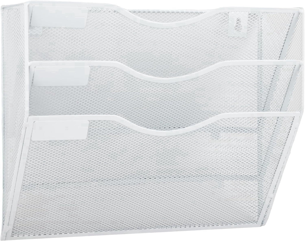 3 Pocket Mesh Hanging Wall File Organizer, Clipboard Storage Organization Magazine Rack with Nametag Label Wall Mount...