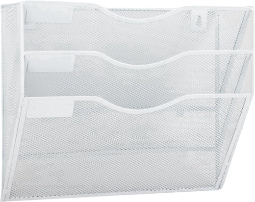 3 Pocket Mesh Hanging Wall File Organizer, Clipboard Storage Organization Magazine Rack with Nametag Label Wall Mount...