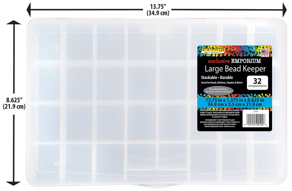 32 Comp Large Bead Keeper Box - Clear Plastic - 2176