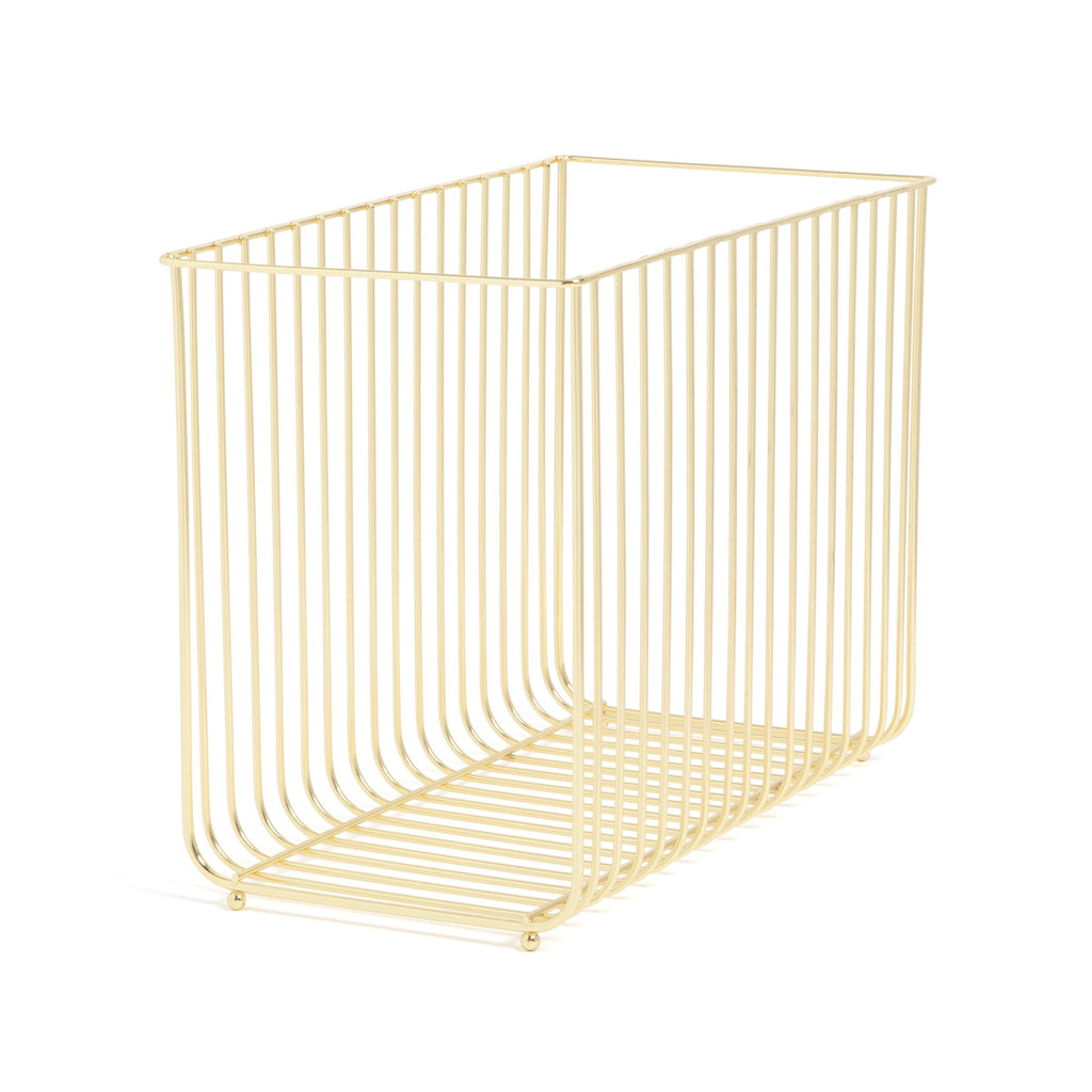 U Brands Bent Wire Hanging File Basket, 9.2 x 12.4 x 6.1 in., Gold Metal