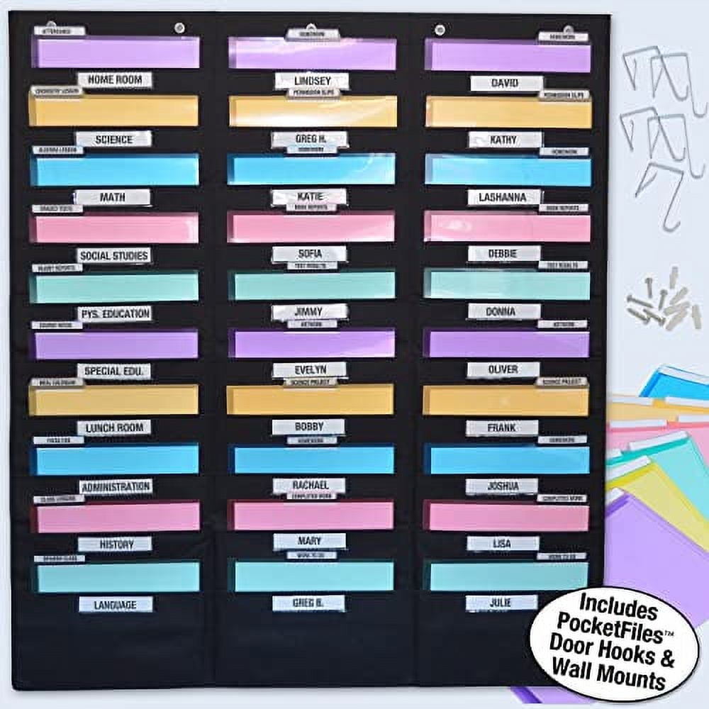 WalMaster 30-Pocket Wall Chart Filing System WITH LABEL HOLDERS for Classroom and Office, Wall File Organizer (Pocket...