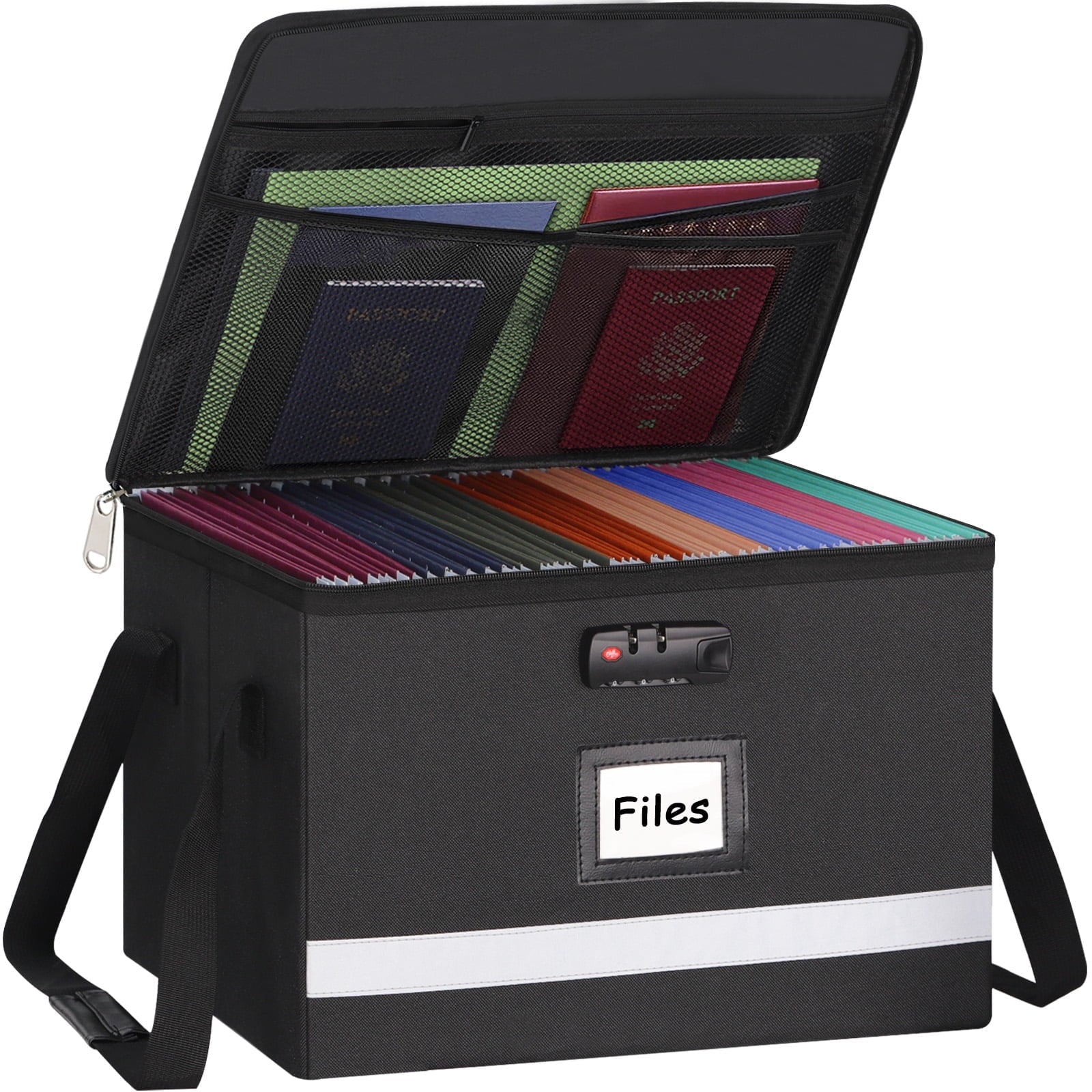 Upgraded File Box with Lock, Document File Organizer Box with Water-Resistant Zipper & Adjustable Handle, Collapsible...