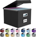 Upgraded Portable File Organizer Box, Large Linen Hanging Office Document Storage Box with Lid-Black 1 pack - without folders