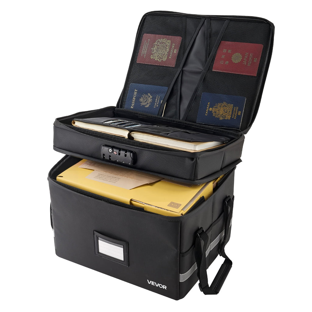 VEVOR Fireproof Document Box, 1832  Heat Insulated Fireproof & Waterproof Box with Lock, Portable Two-Layer File Storage Organizer Home Offi