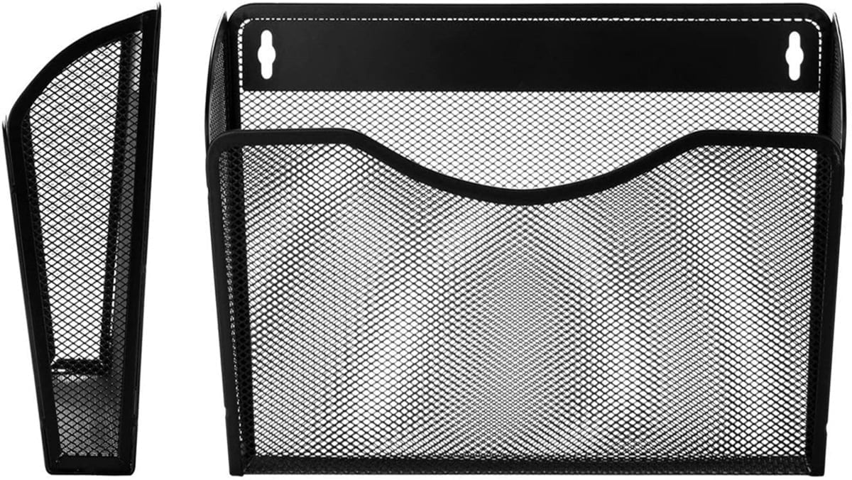 Wall Mount File Hanging Organizer, Casewin Metal Mesh Office Home Folder Binder Holder Magazine Mail Sorter Rack, Black 1Pack