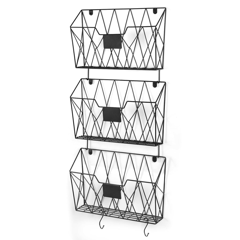 Wall-Mounted Document Organizer Office Metal Mail Rack Wall-mounted 3 Pockets File Rack Hook Attached Label Plate For...