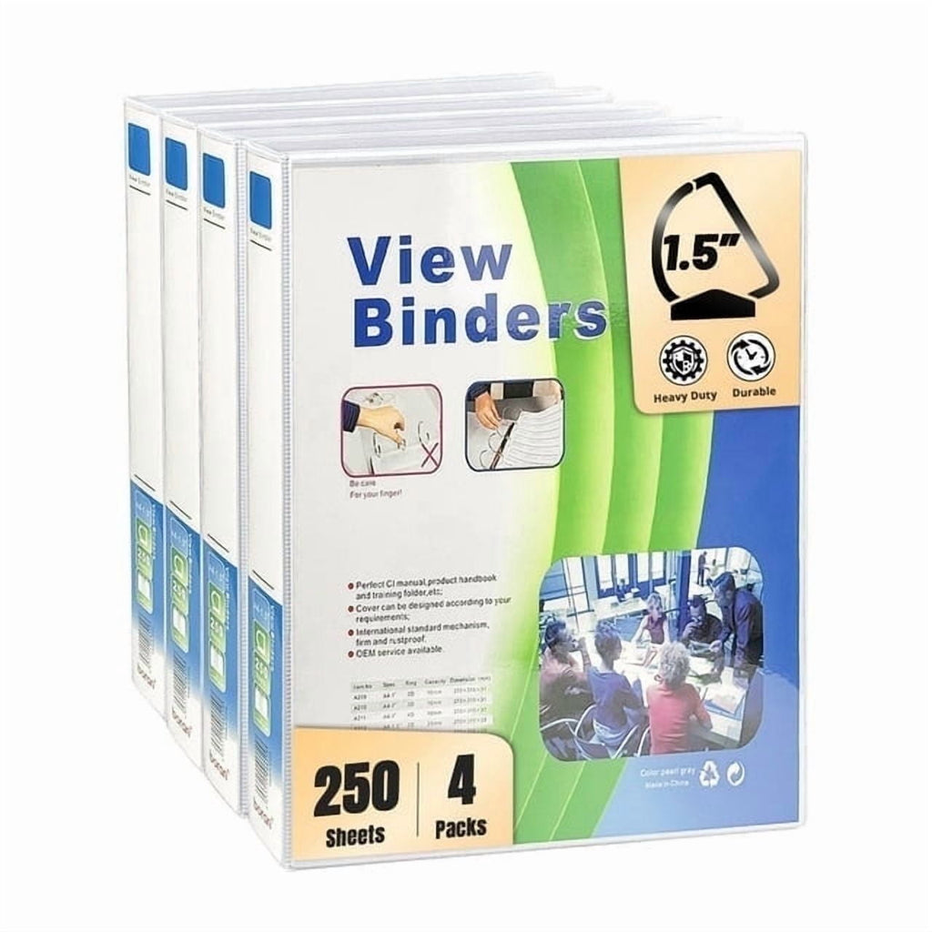3 Ring Binder 1.5 inch Heavy-Duty View Binders for School, Office, 4 Pack, School Supplies