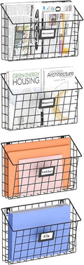 XCOSRACK 4-Tier Wall File Organizer, Hanging Metal Document Holder & Mail Sorter with Label Slots, Detachable Vertical Magazine Rack for Let