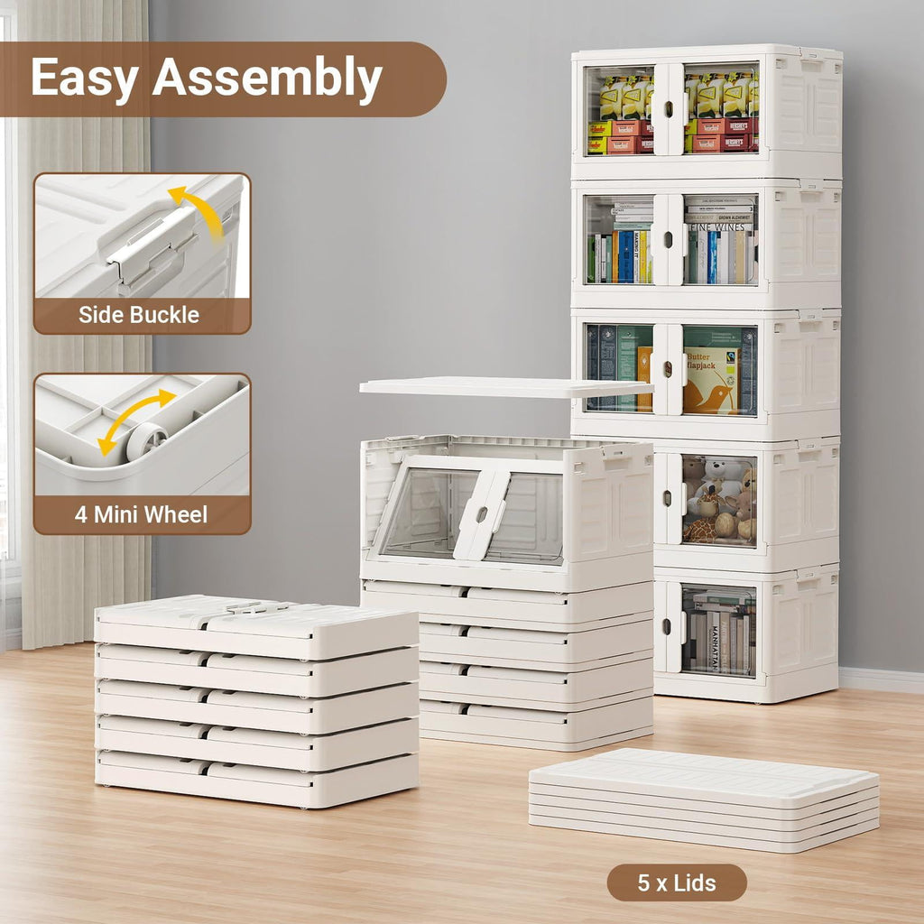 BROVIEW 460 QT Stackable Collapsible Storage Bins with Individual Lids, Wheels & Doors, Large Plastic Latching Boxes Closet Organizers and S - Image 4