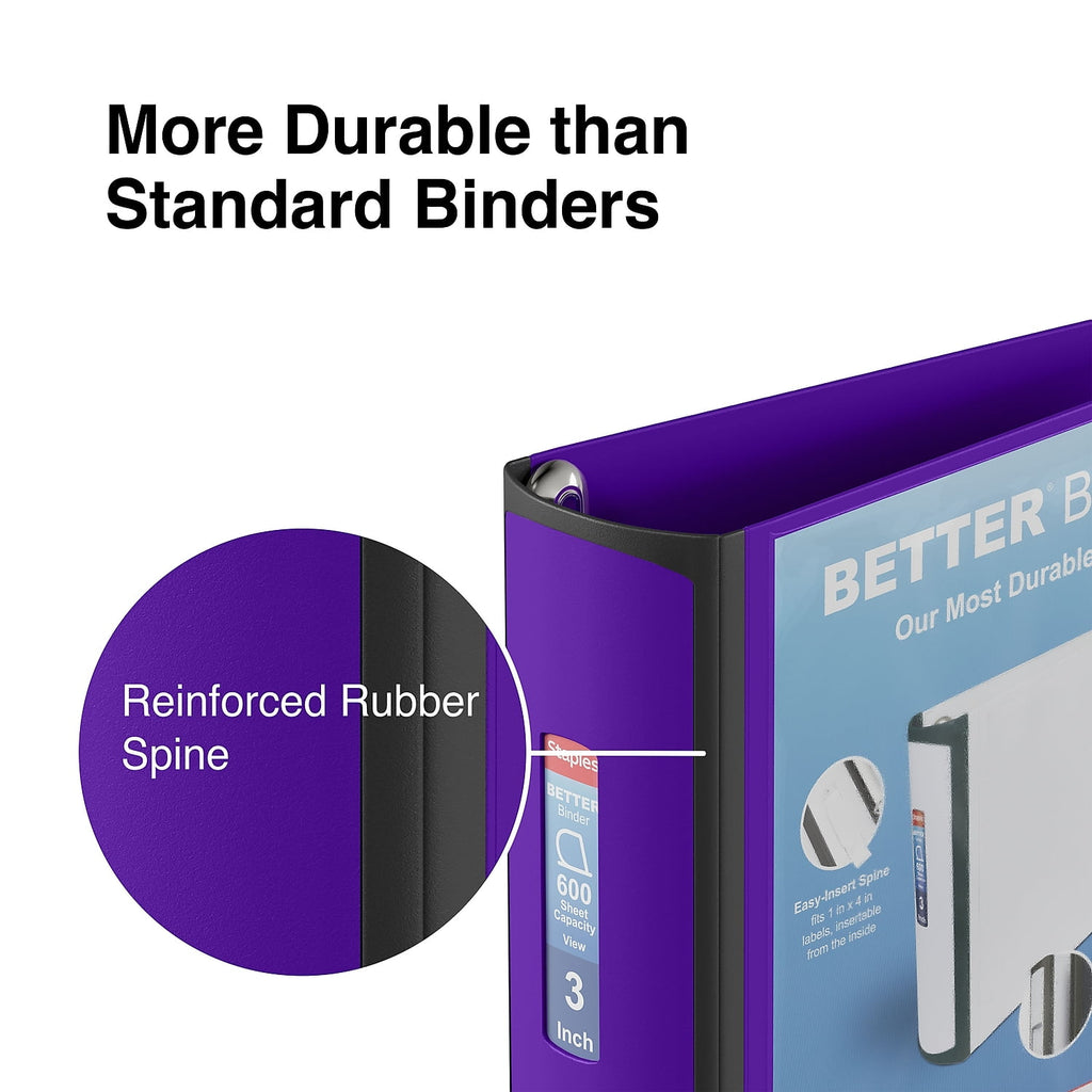Staples Better 3-Inch Slant D 3-Ring View Binder Purple (20246) 895621 - Image 4