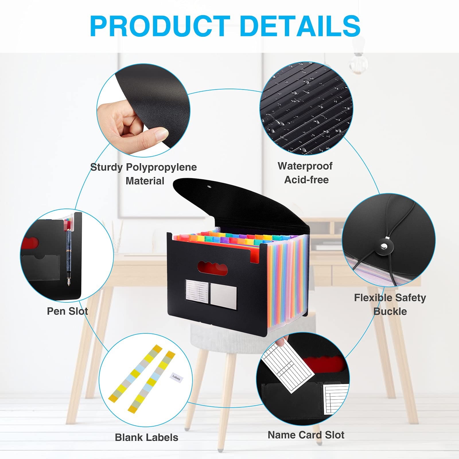 Accordion File Organizer 24 Pocket Retractable Folder with Lid Handheld A4 Letter Size File Box with High Capacity Pl... - Image 6