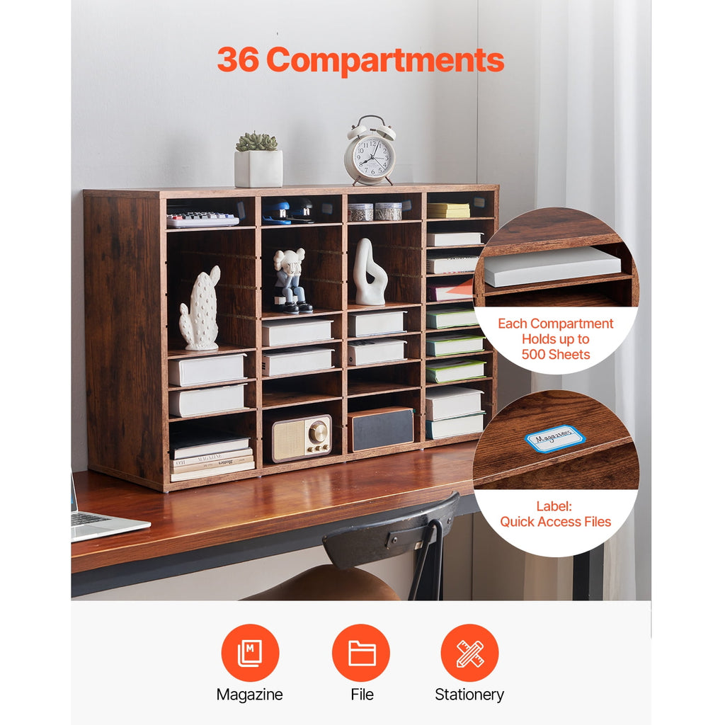 KFFKFF Document Storage, 36-Slot Office Post Box with Adjustable Shelves, Wooden Correspondence Organizer Particle Board for Office, Home, C - Image 2