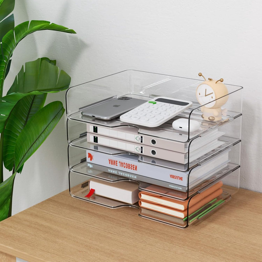 Paper Organizer Letter Tray, 4 Pack Acrylic Stackable Desk File Organizer,Clear File Organizer for Desk, Office Organizer for File Paper, Ip - Image 5