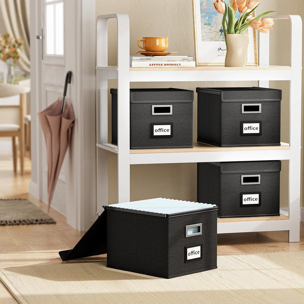 Upgraded Portable File Organizer Box, Large Linen Hanging Office Document Storage Box with Lid-Black 1 pack - without folders - Image 2