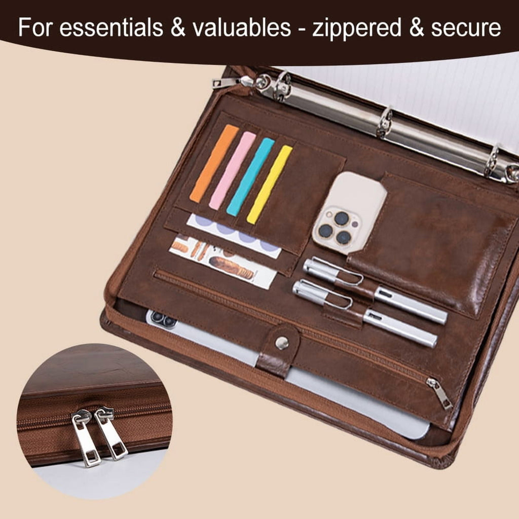 Binder with Zipper, Vegan Leather Professional Portfolio Organizer with 3-Ring Binder, Notepad & Resume Holder for Me... - Image 5
