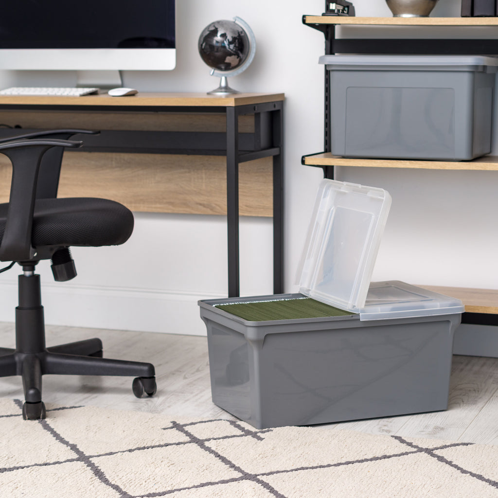 IRIS Split Lid Plastic Storage Bins/ File Boxes 22.8" L x 13.74" W x 10.75" H, Gray, Set of 4 - Image 3