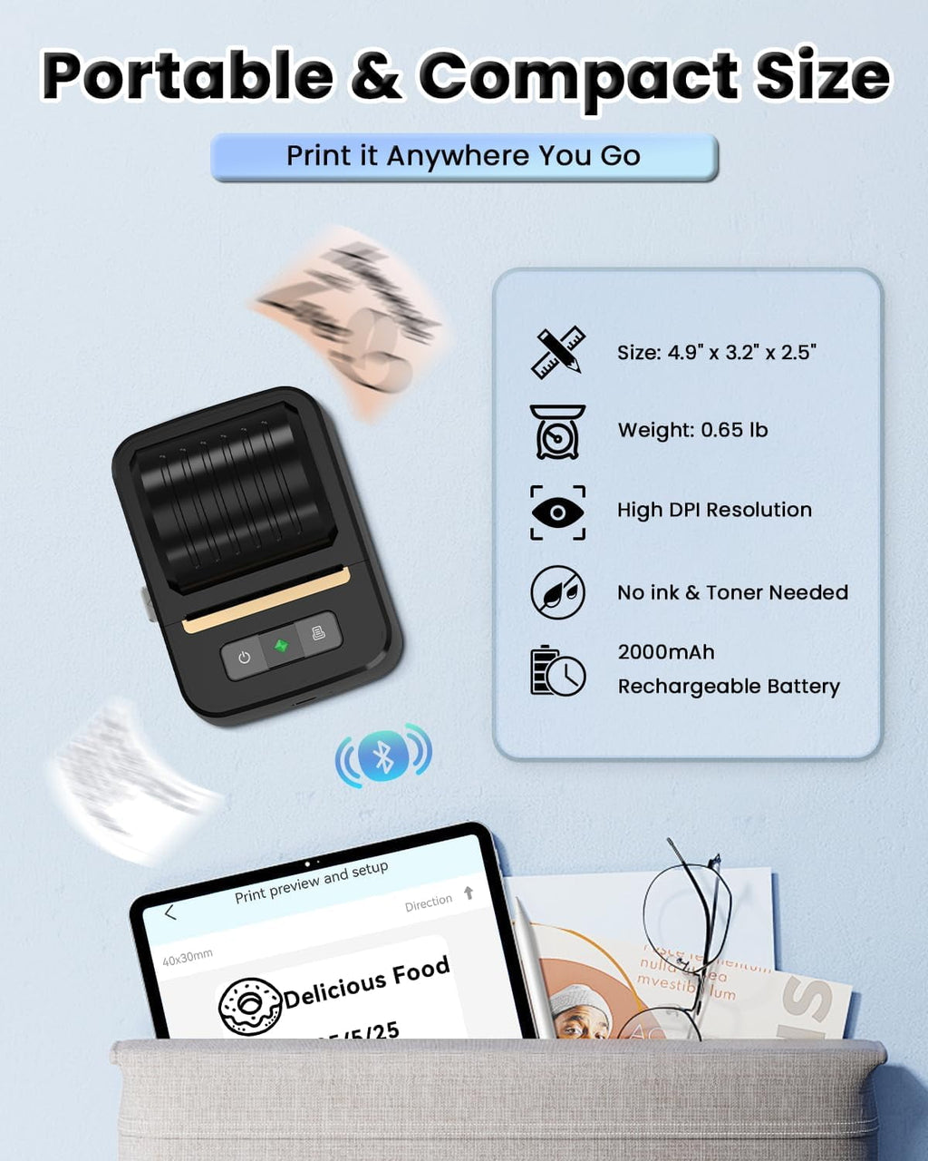 Label Makers, Label Maker Machine with Tape, Bluetooth Label Maker, Portable Thermal 2 Inch Label Printer for Small B... - Image 6