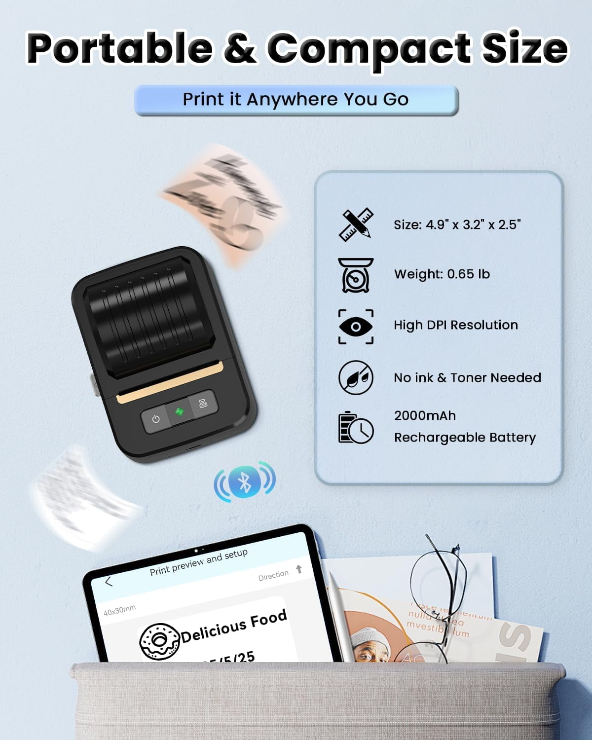 Label Makers, Label Maker Machine with Tape, Bluetooth Label Maker, Portable Thermal 2 Inch Label Printer for Small B... - Image 6