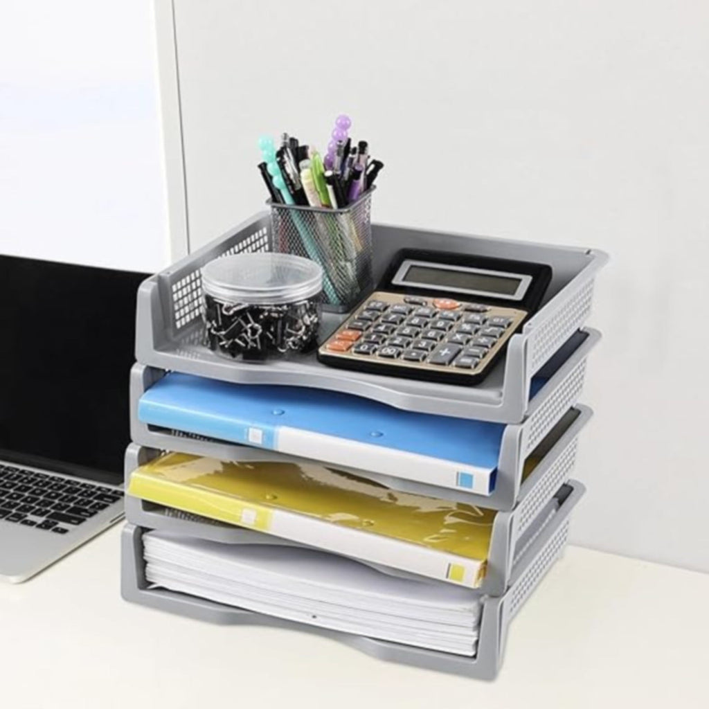 Stackable Vertical File Organizer, Desktop Document Organizer & Laminated Plastic Papers Rack Storage Tray for Home, Office, Stackable File - Image 5
