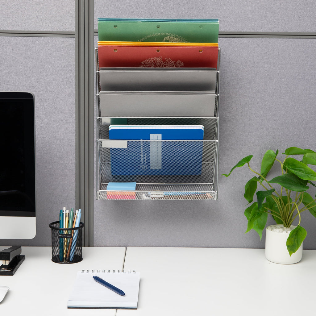 5-Tier Vertical File Storage, Desktop Organizer, Wall Mount, Office, Metal, Black - Image 4