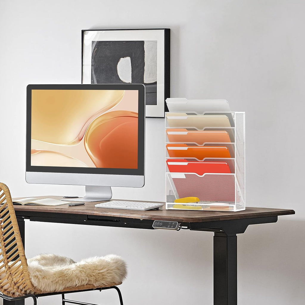 INTIGE 6-Tier Desk Organizer with Hooks, Hanging Wall File Holder for Office Home, White, 1 Pcs - Image 2