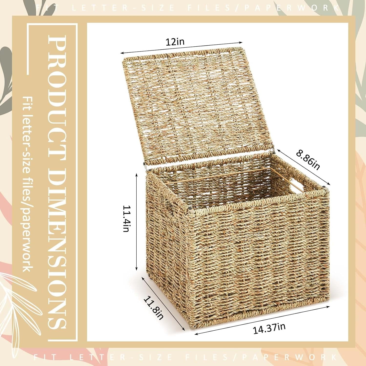 Organizers Decorative Baskets for Hanging Folders Filing Cabinet with Lid Collapsible Letter Size Document Storage fo... - Image 2