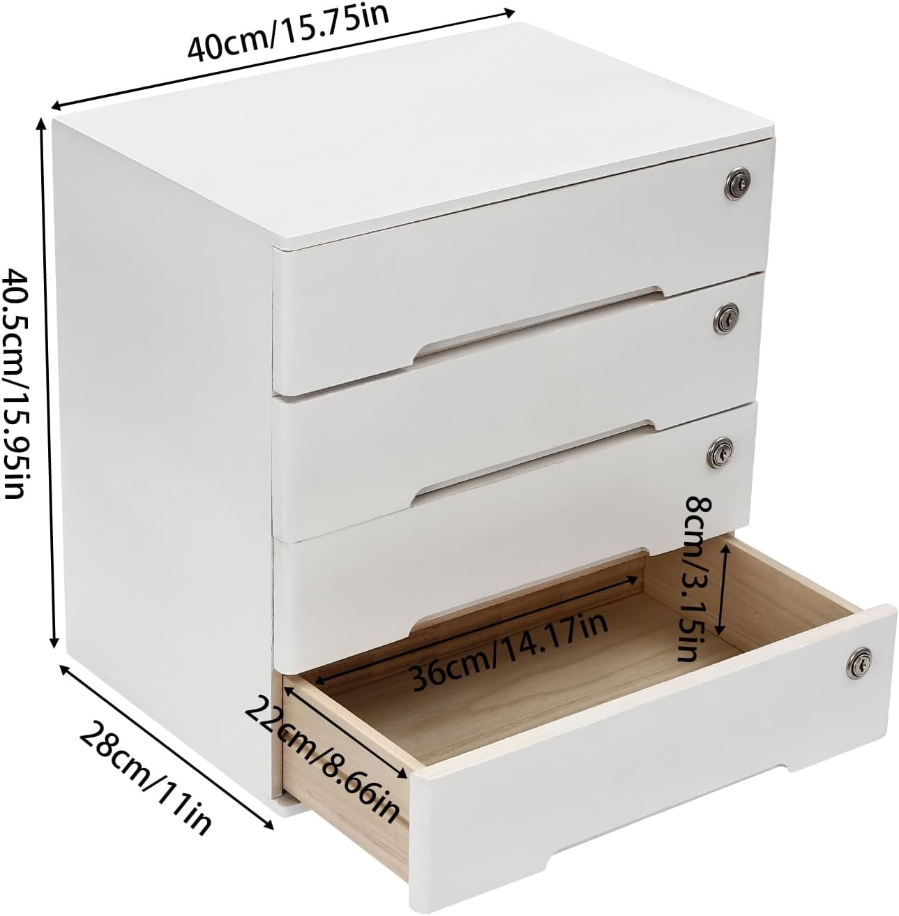 4 Drawers Wood Storage Box, Flat File Cabinet, Storage Cabinet Organizer with Lockable Drawers, Office Supplies File ... - Image 3