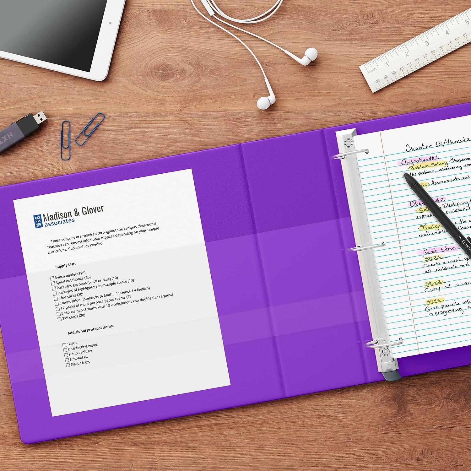 Heavy Duty 1" 3-Ring View Binder with D-Rings and Four Interior Pockets Purple 3/Pack - Image 5