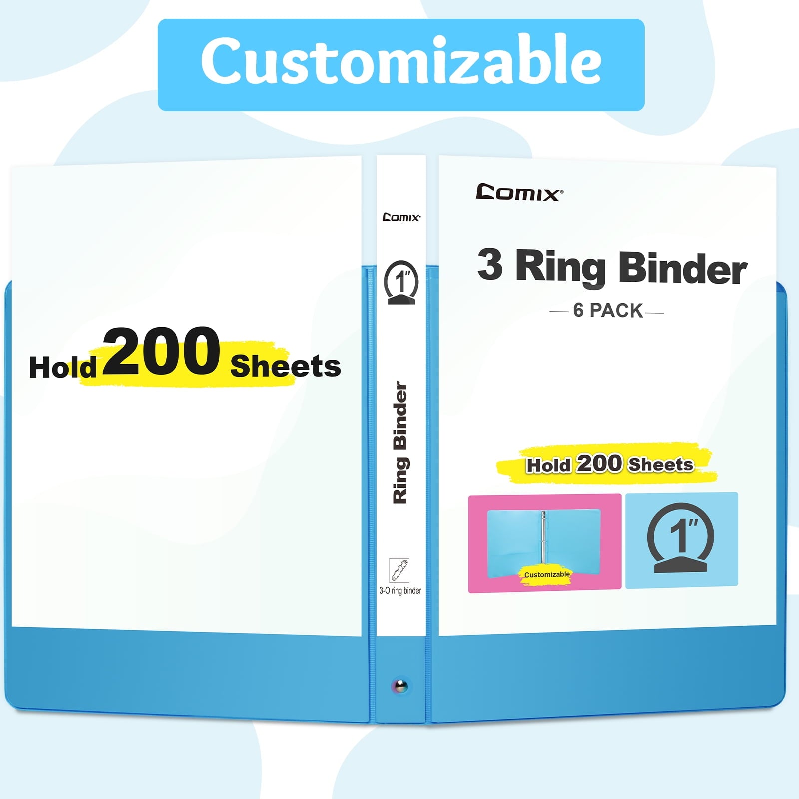 1 inch 3-Ring Binder, Round Ring, 200 Sheets Capacity, 12 Pack Assorted Color - Image 2